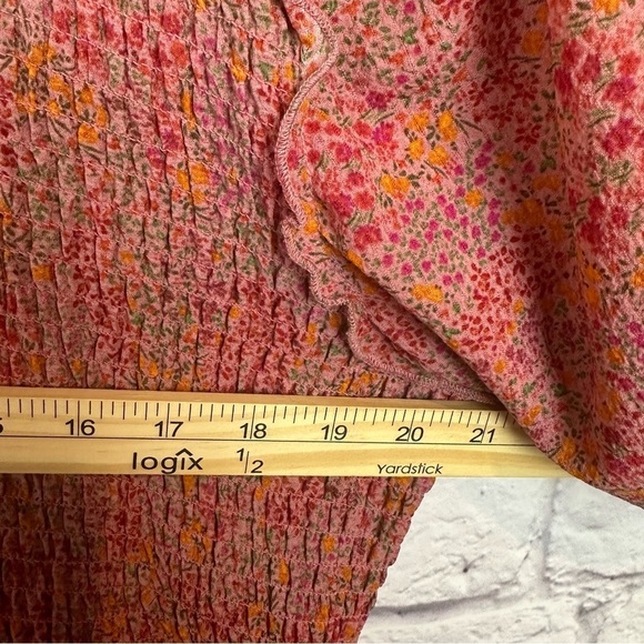 Wild Fable Pink Floral Fit & Flare Ruffle Puff Sleeve Tiered Smocked Dress XXL - Picture 13 of 15